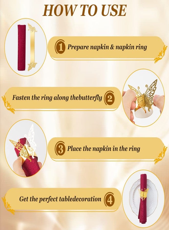 NPKRRSK 150PCS Butterfly Napkin Rings for Luxury Banquet Style, Reusable Paper Napkin Holders for Wedding Banquet Dinner Table Decor, and Catering Party Services (Gold) - Image 3