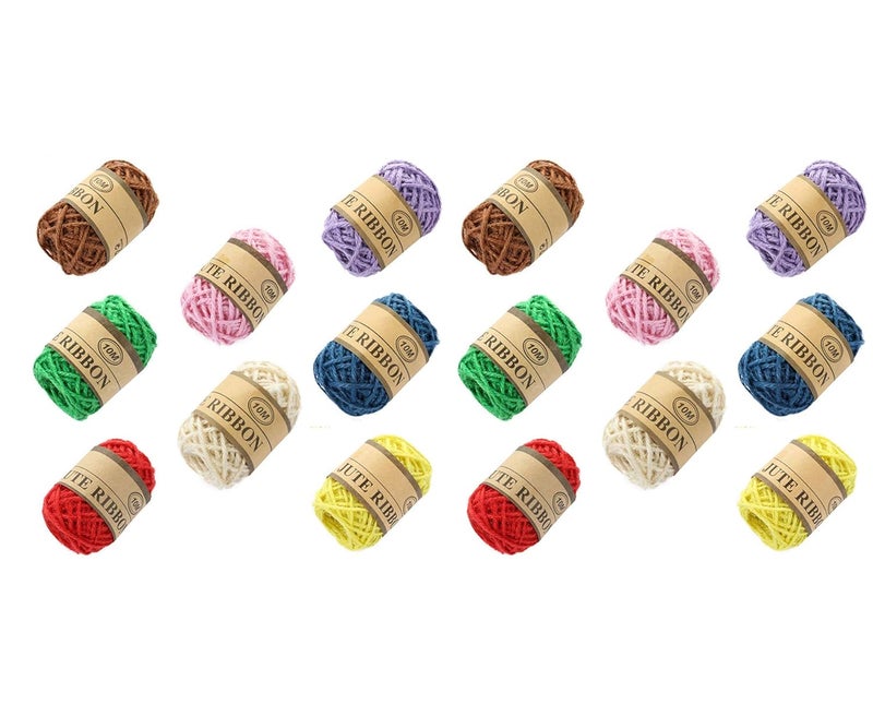 Samvardhan Natural Colorful Jute Twine Jute Ribbon for Decoration for Craft Gift Wrapping String Arts Crafts Gift Christmas Packing (8 Colors) (16) - Image 1