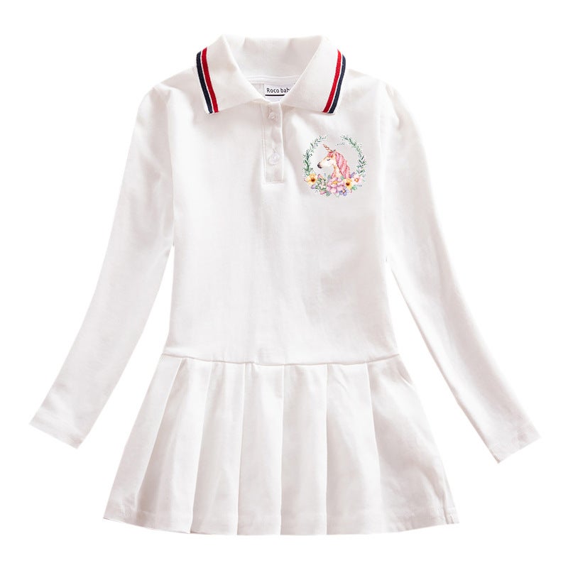 Polo Shirt Cotton Children'S Clothing Student Children Dress Girl Baby Western Style Long Sleeve Pleated Skirt - Image 2
