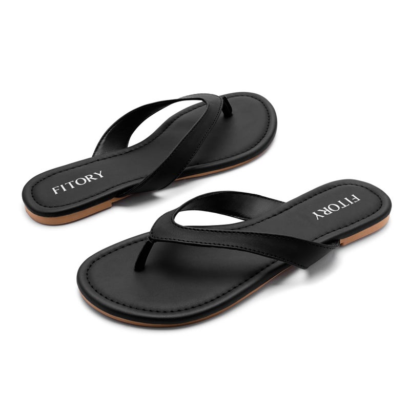 FITORY Women's Casual Flip Flops,Comfortable Thong Walking Slide,Summer Beach Flat Sandals for Indoor and Outdoor Black Size 9 - Image 4