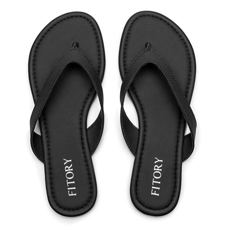 FITORY Women's Casual Flip Flops,Comfortable Thong Walking Slide,Summer Beach Flat Sandals for Indoor and Outdoor Black Size 9 - Image 5