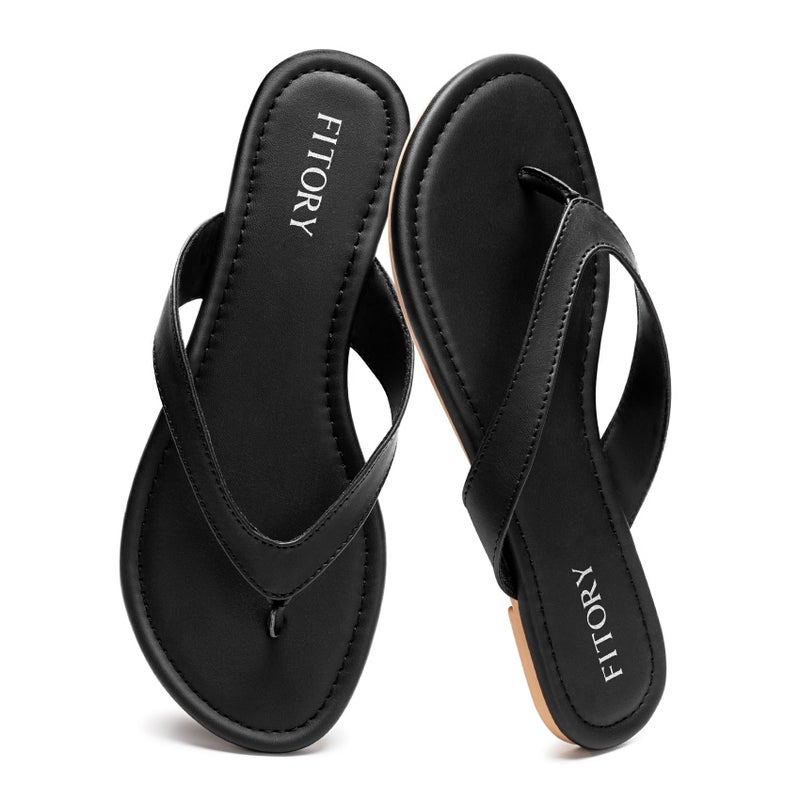 FITORY Women's Casual Flip Flops,Comfortable Thong Walking Slide,Summer Beach Flat Sandals for Indoor and Outdoor Black Size 9 - Image 1