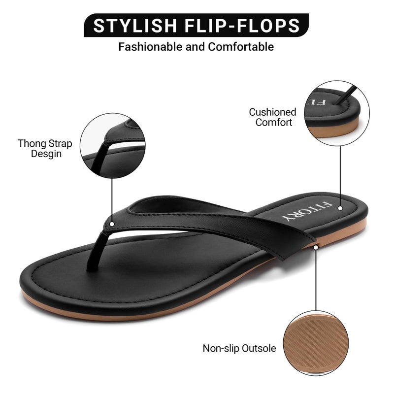 FITORY Women's Casual Flip Flops,Comfortable Thong Walking Slide,Summer Beach Flat Sandals for Indoor and Outdoor Black Size 9 - Image 3