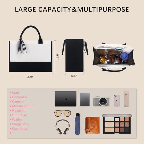 OKBA 10 PCS Personalized Classic Canvas Tote Bag(Black and White),Inside Zipper Pocket Grocery Tote DIY Gift,for Wedding,Birthday,Beach,Perfect Gifts for Women,Mom,Teachers,Friends - Image 2