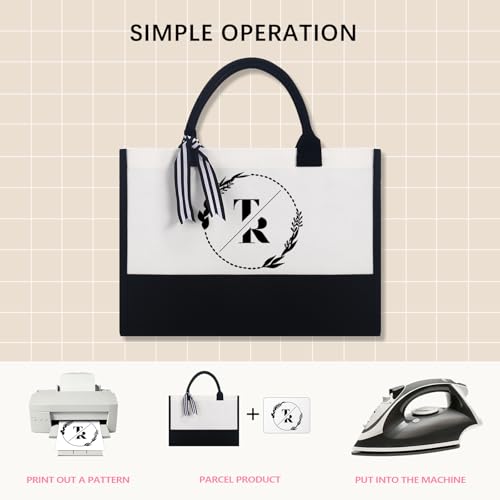 OKBA 10 PCS Personalized Classic Canvas Tote Bag(Black and White),Inside Zipper Pocket Grocery Tote DIY Gift,for Wedding,Birthday,Beach,Perfect Gifts for Women,Mom,Teachers,Friends - Image 5