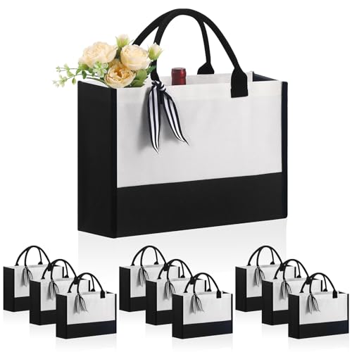 OKBA 10 PCS Personalized Classic Canvas Tote Bag(Black and White),Inside Zipper Pocket Grocery Tote DIY Gift,for Wedding,Birthday,Beach,Perfect Gifts for Women,Mom,Teachers,Friends - Image 1