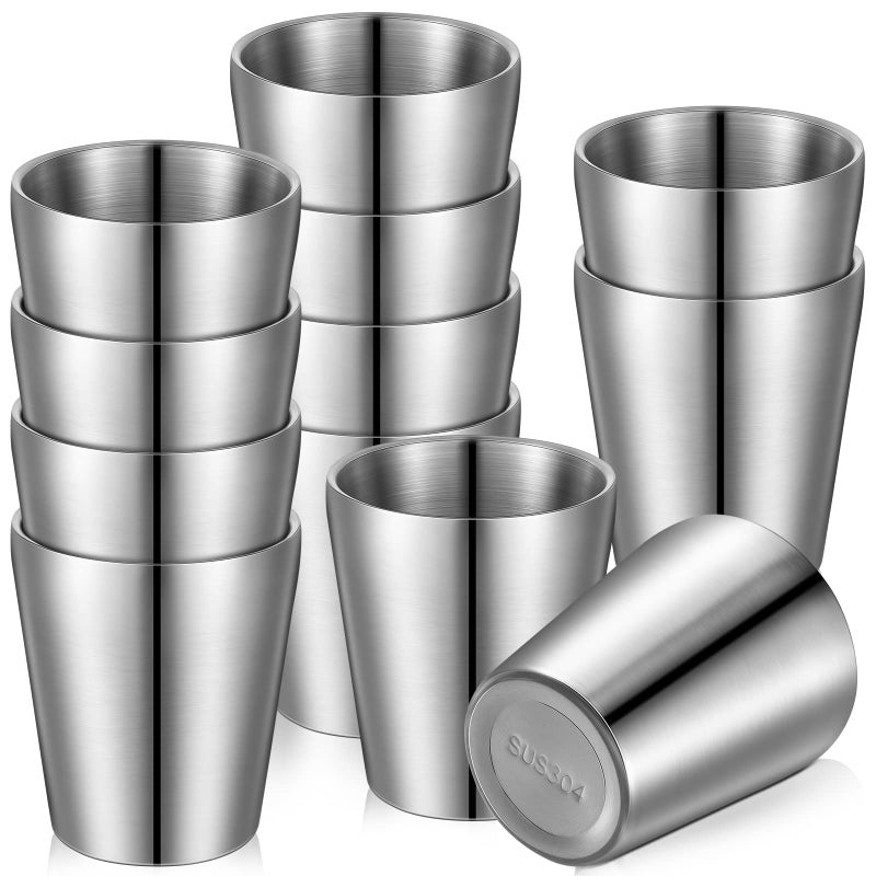 Amyhill Amyhill 12 Pieces Stainless Steel Cups Double Wall Tumbler Glasses Stackable Metal Drinking Cups Insulated Drinking Glasses Reusable Camping Mugs for Home Camping RV BBQ Office PartySilver59 oz