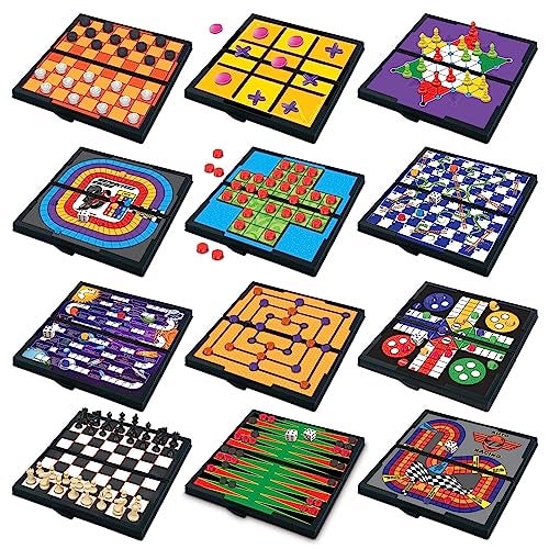 Gamie Magnetic Board Travel Games for Kids Includes 12 Retro Fun Games 5 Compact Design Individually Boxed Travel Essentials for Kids Road TripAirplaneCamping Stocking Stuffers for All Ages - Image 1