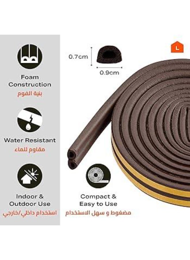 شريط فوم عازل للأبواب والنوافذ بطول 5 أمتار لاصق ذاتي لون بني غامق يستخدم لمنع دخول الأتربة والغبار والضوضاء ولسد الفجوات حول الأبواب والنوافذ لمنع دخول الحشرات و منع تسريب الهواء البارد او الحار و يساعد في الحفاظ على درجة حرارة الغرفة (التكييف/التدفئة) متعدد الاستخدامات وسهل التركيب ذاتي اللصق و سهل القص مصنوع من الفوم المتين والمقاوم للتلف - Image 4