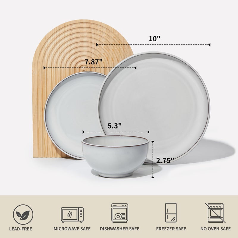Pokini Santorini Mist Terracotta Reactive Glaze Plates and Bowls Sets, Stoneware Dinnerware Sets, Microwave and Dishwasher Safe Ceramic Dish Set Service for 4, Moonstone White - Image 2