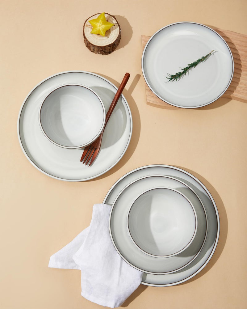 Pokini Santorini Mist Terracotta Reactive Glaze Plates and Bowls Sets, Stoneware Dinnerware Sets, Microwave and Dishwasher Safe Ceramic Dish Set Service for 4, Moonstone White - Image 4