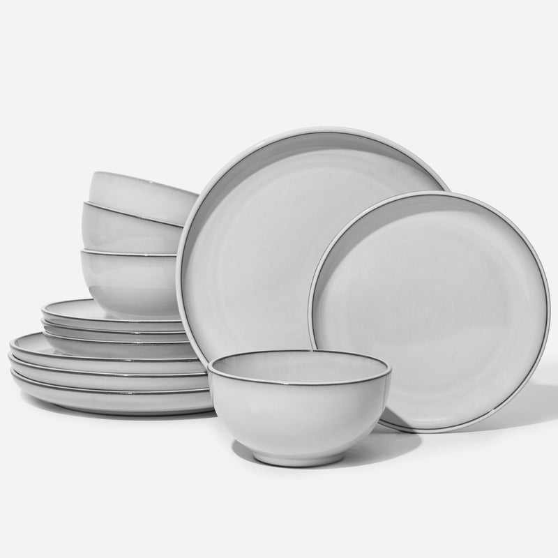 Pokini Santorini Mist Terracotta Reactive Glaze Plates and Bowls Sets, Stoneware Dinnerware Sets, Microwave and Dishwasher Safe Ceramic Dish Set Service for 4, Moonstone White - Image 1