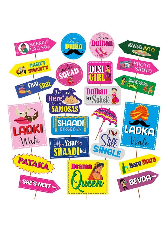 Party Propz Party Propz Wedding Decoration Items - 23Pc Wedding Props For Groom Family, Wedding Props For Bride And Family, Haldi Mehndi Decoration Items For Marriage, Haldi Decoration Items for Home, Haldi Decor - Image 1