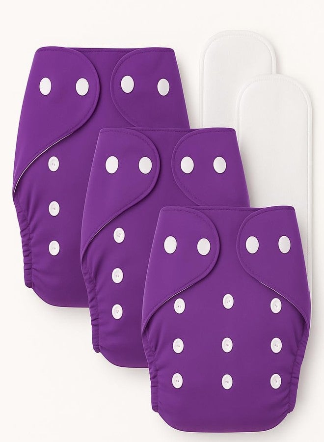 Kritiu Reusable Baby Cloth Diapers (0-3 Years) Pack of 3 with 2 Inserts & Bib | Leak-Proof & Adjustable | Washable Up to 300 Times | Waterproof, BPA-Free, Eco-Friendly, Anti Bacterial, Rashes Free Diapers for Babies & Toddlers (3-17 kg) (PURPLE) - Image 5
