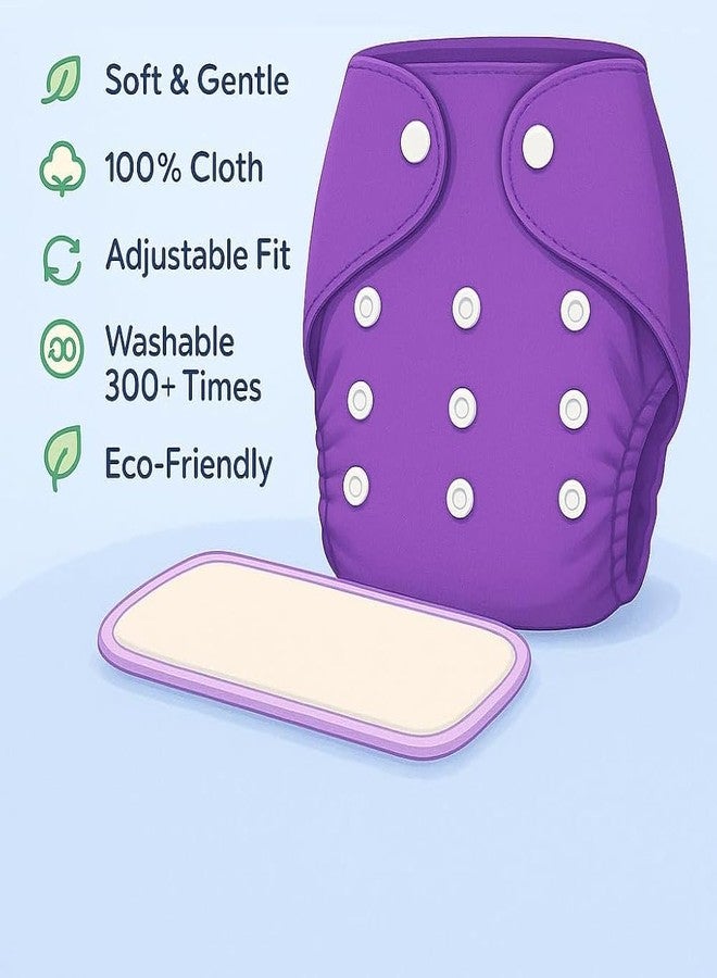 Kritiu Reusable Baby Cloth Diapers (0-3 Years) Pack of 3 with 2 Inserts & Bib | Leak-Proof & Adjustable | Washable Up to 300 Times | Waterproof, BPA-Free, Eco-Friendly, Anti Bacterial, Rashes Free Diapers for Babies & Toddlers (3-17 kg) (PURPLE) - Image 2