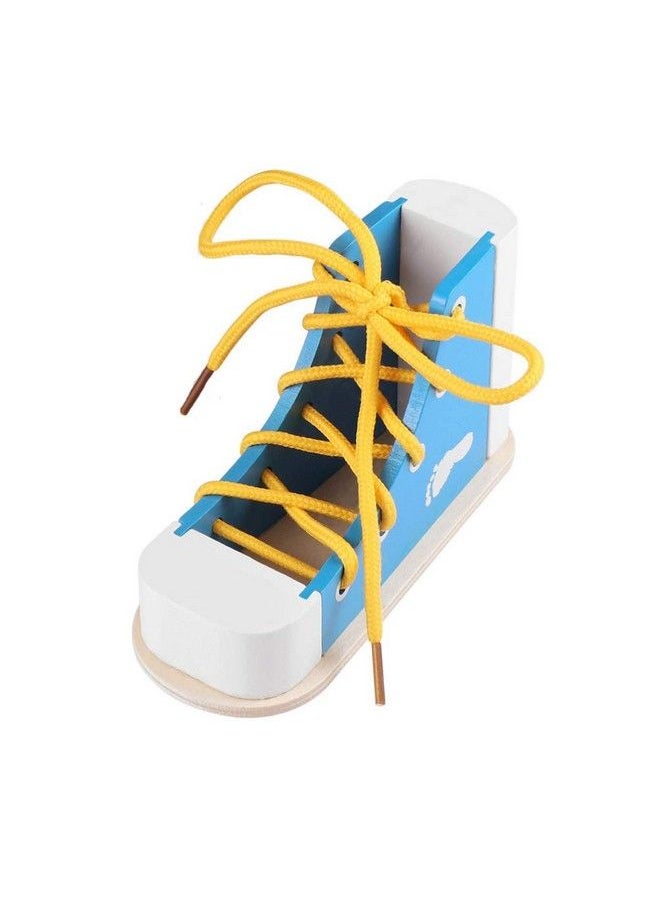 NUOBESTY - Learn To Tie Shoes Wooden Lacing Shoe Toy Shoelaces Tying Toy Teaching Kit For Kids Blue - Image 1