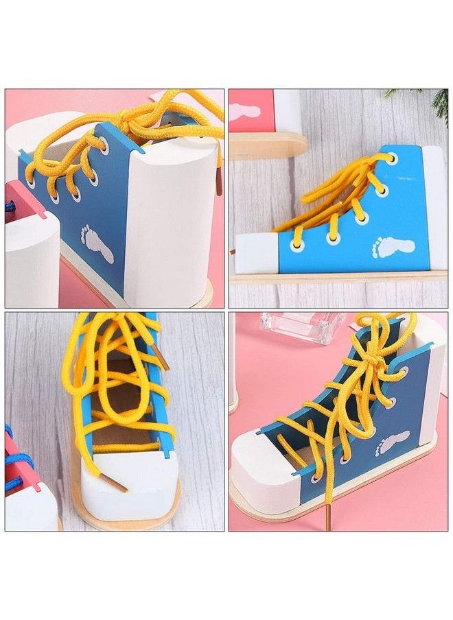 NUOBESTY - Learn To Tie Shoes Wooden Lacing Shoe Toy Shoelaces Tying Toy Teaching Kit For Kids Blue - Image 1