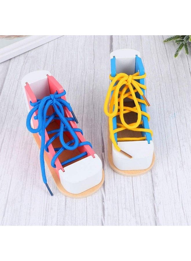 NUOBESTY - Learn To Tie Shoes Wooden Lacing Shoe Toy Shoelaces Tying Toy Teaching Kit For Kids Blue - Image 1