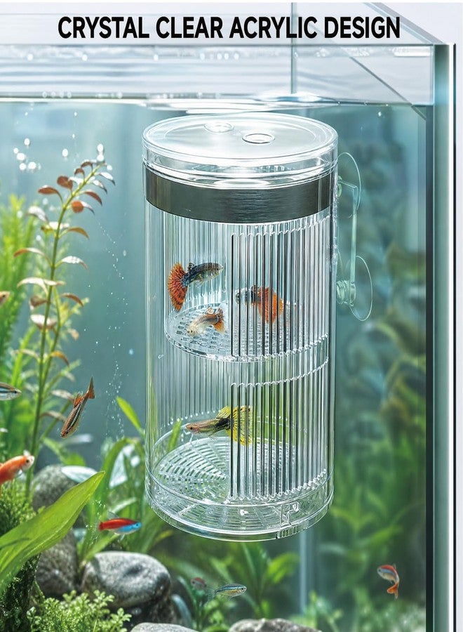 SIKGFPN Floating Breeder Box for Fish Tank, Acrylic Baby Aquarium Isolation Box Hatchery Incubator Tank with Suction Cups for Guppy, Betta, Clownfish, Baby Fish, Shrimp & Injured Fish (L) - Image 3