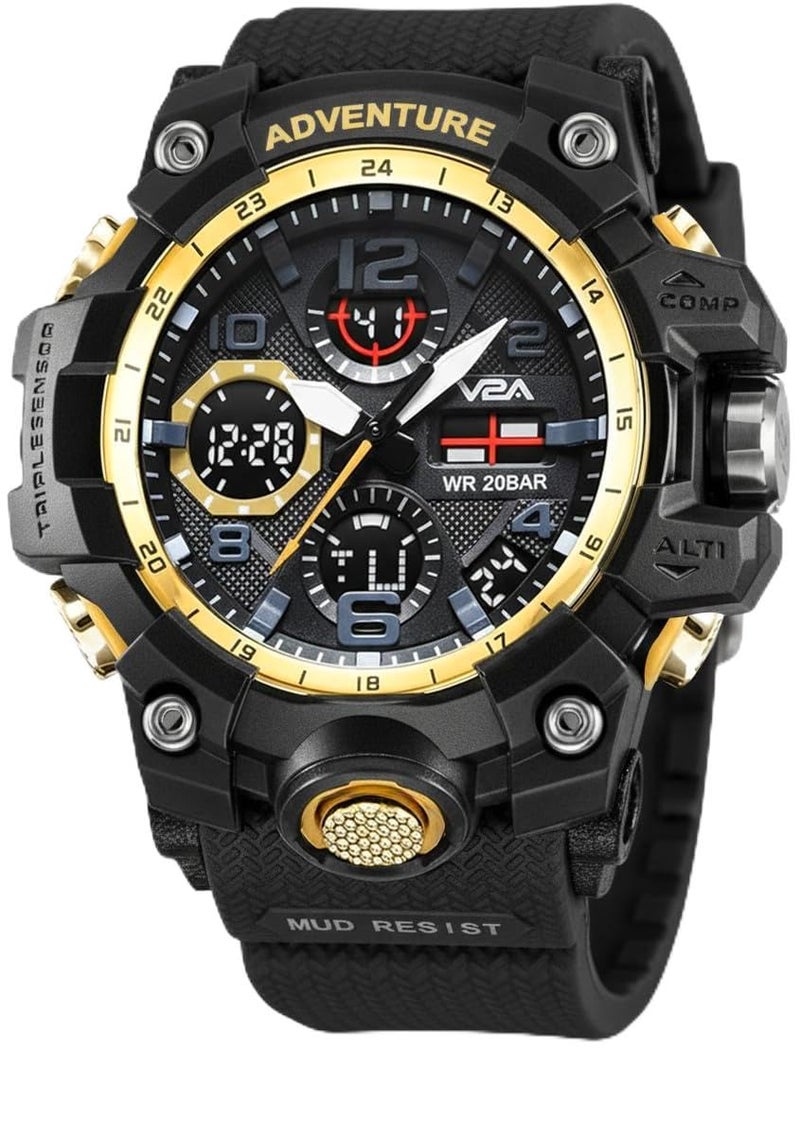 V2A Men's Digital Analog Sports Watch (Black Dial, Black Resin Strap) - Image 1