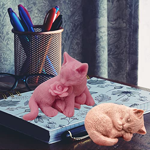 japleed 2Pcs Silicone Cat Mold 3D Cat Rose Soap Mold Silicone Molds for Candle Soap Making Cat Resin Candle Molds Cute Animal Epoxy Casting Plaster Concrete Mould DIY Art Crafts Kit Home Decor - Image 2