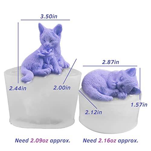 japleed 2Pcs Silicone Cat Mold 3D Cat Rose Soap Mold Silicone Molds for Candle Soap Making Cat Resin Candle Molds Cute Animal Epoxy Casting Plaster Concrete Mould DIY Art Crafts Kit Home Decor - Image 3