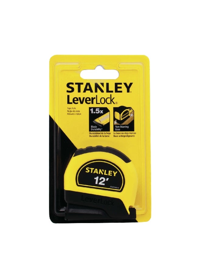 Stanley Leverlock Non-Marring Frictionless Base Tape Measure Yellow and Black 12 ft x 0.5 Inch 2064020 - Image 1