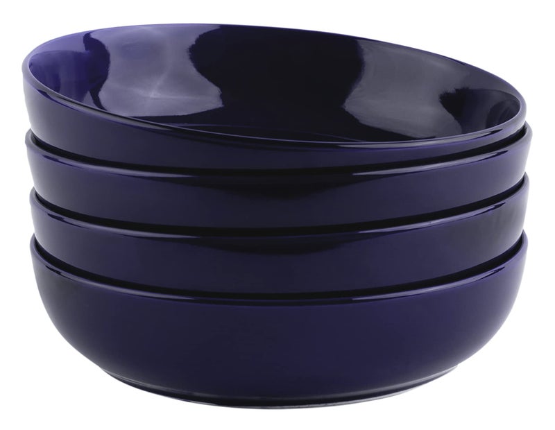 KooK Porcelain Pasta Bowl Set  For Soups and Salads  Serving Bowls  Large capacity  Microwave & Dishwasher Safe  Set of 4  40 oz (cobalt)