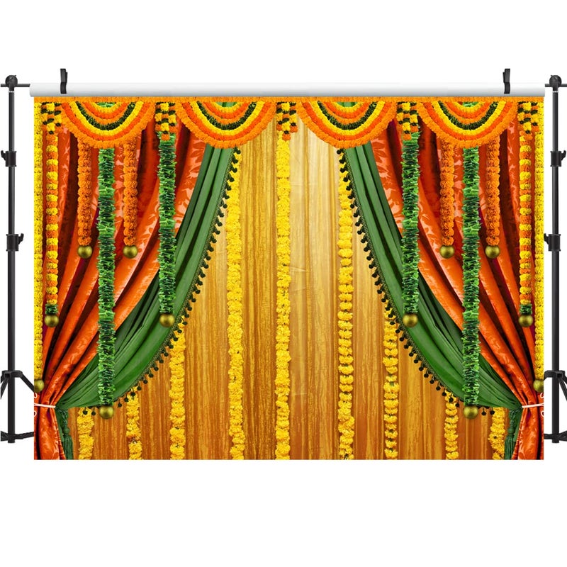 Lofaris India Pooja Photography Backdrop Puja Ganpati Pooja Traditional Mehndi Festival Background Diwali Decorations Wedding Party Marigold Garlands Photo Props 5x3ft - Image 5