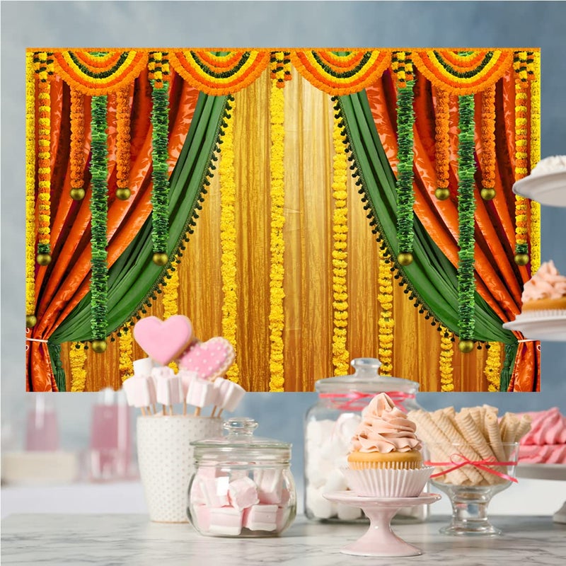 Lofaris India Pooja Photography Backdrop Puja Ganpati Pooja Traditional Mehndi Festival Background Diwali Decorations Wedding Party Marigold Garlands Photo Props 5x3ft - Image 4
