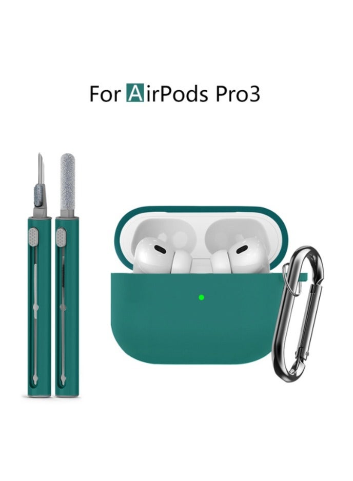 Suitable For Airpods Pro 3（2025） Protective Case With Cleaning Kit, Soft Silicone Protective Case Suitable For Apple Airpods Pro 3 Women And Men, Airpods Pro Protective Case Accessory With Keychain, Green - Image 1