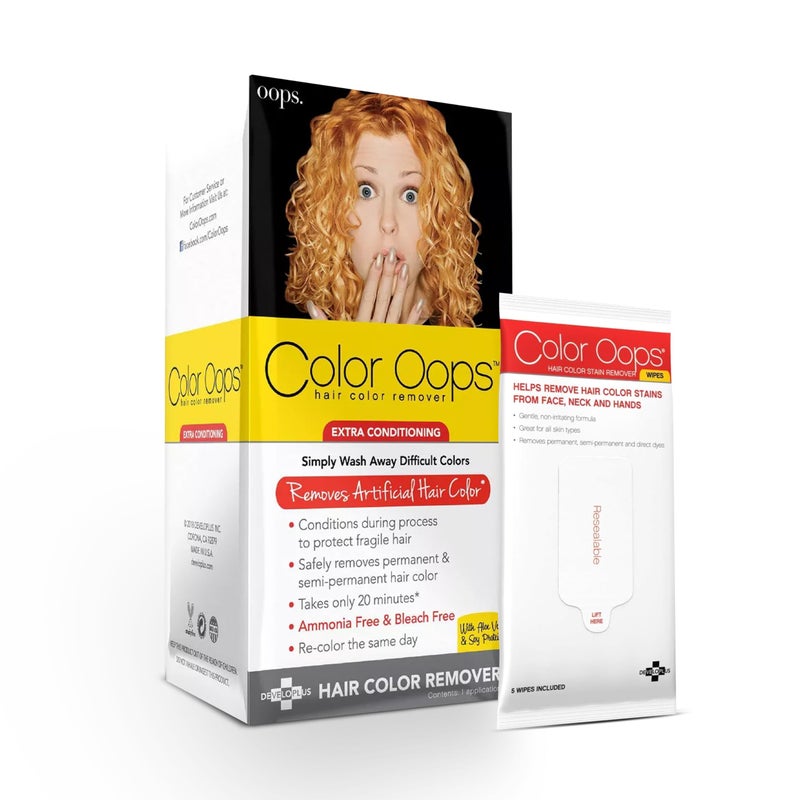 Color Oops Extra Conditioning Hair Color Remover and Remover Wipes Bundle, Gently and Safely Remove Permanent & Semi-Permanent Dye from Hair and Skin - Image 1