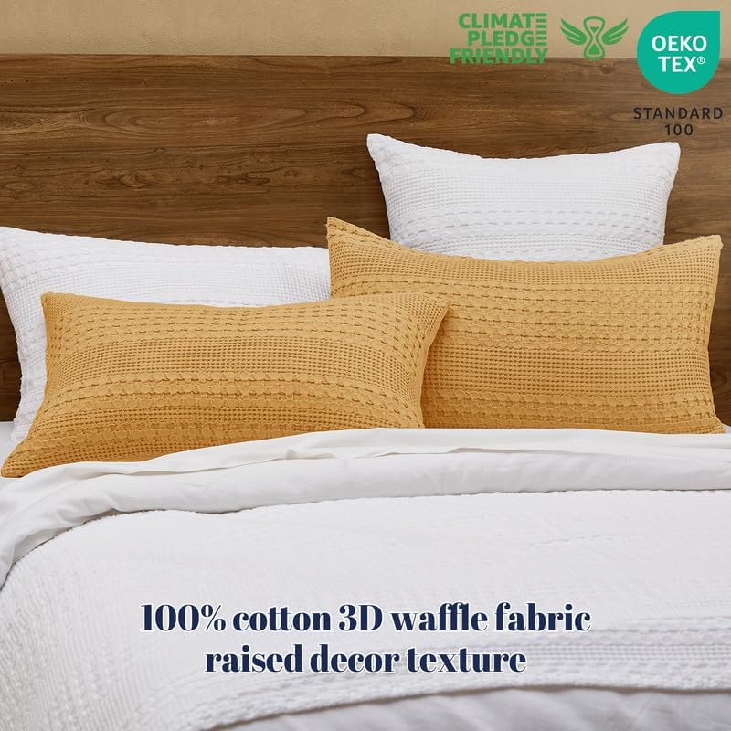 PHF 100% Cotton Waffle Pillow Shams King Size, 2 Pack 20" x 36" Soft Skin-Friendly Pillowcases, No Filling, Aesthetic Woven and Breathable Waffle Weave Pillow Case Covers for Bed, Honey Yellow - Image 3