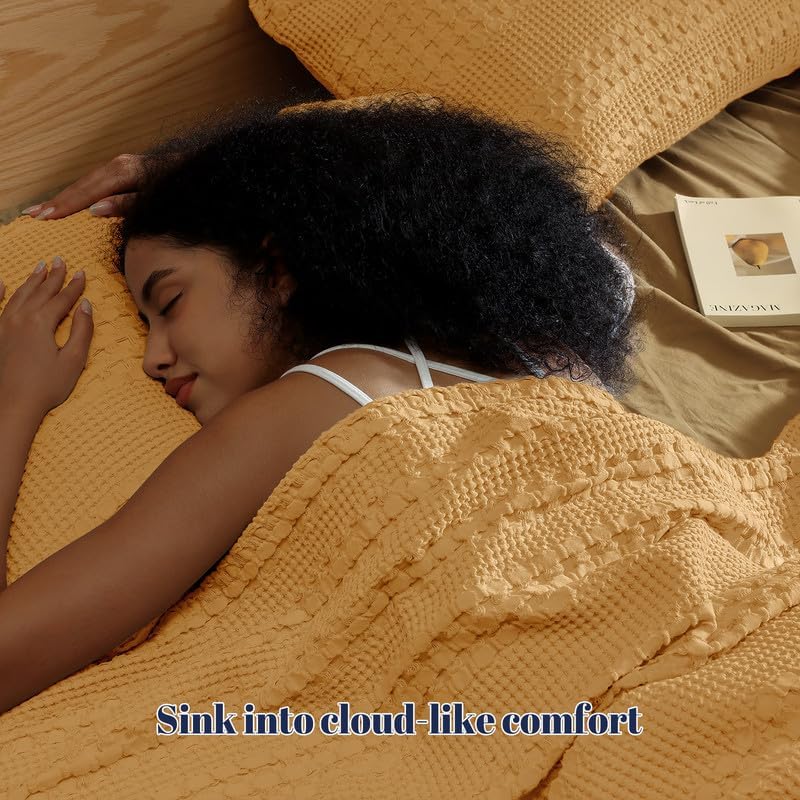 PHF 100% Cotton Waffle Pillow Shams King Size, 2 Pack 20" x 36" Soft Skin-Friendly Pillowcases, No Filling, Aesthetic Woven and Breathable Waffle Weave Pillow Case Covers for Bed, Honey Yellow - Image 2
