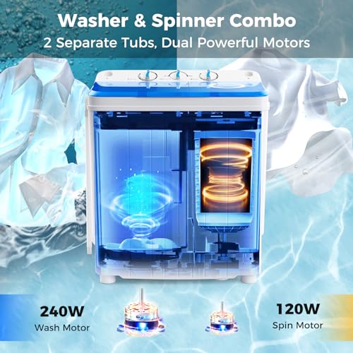 Giantex Portable Washing Machine, 17.6lbs Compact Washer Spinner Combo with Pump Drain, Twin Tub 11lbs Wash & 6.6lbs Spin, Lavadoras Portatiles for Apartment RV Dorm College (White & Blue) - Image 4
