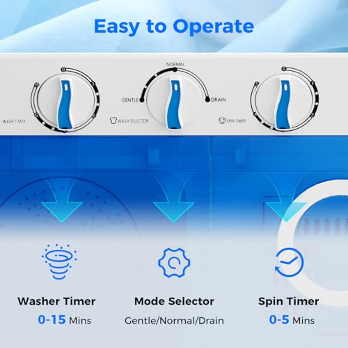 Giantex Portable Washing Machine, 17.6lbs Compact Washer Spinner Combo with Pump Drain, Twin Tub 11lbs Wash & 6.6lbs Spin, Lavadoras Portatiles for Apartment RV Dorm College (White & Blue) - Image 3