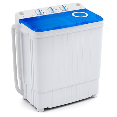 Giantex Portable Washing Machine, 17.6lbs Compact Washer Spinner Combo with Pump Drain, Twin Tub 11lbs Wash & 6.6lbs Spin, Lavadoras Portatiles for Apartment RV Dorm College (White & Blue) - Image 1
