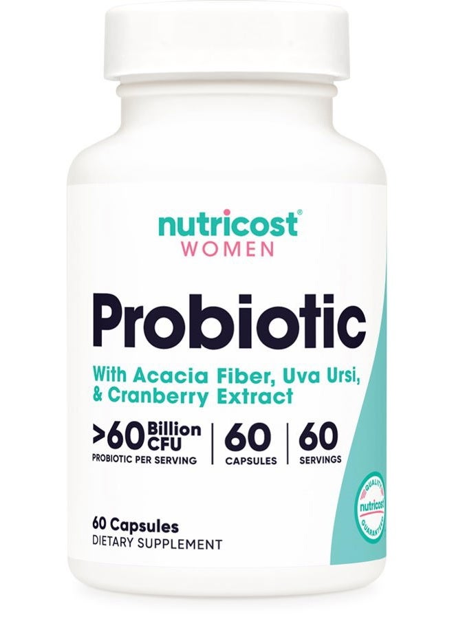 Nutricost Probiotic for Women 60 Billion CFU, 60 Capsules, Complex with Acacia Fiber, Uva Ursi, & Cranberry Extract - Non-GMO & Gluten Free - Image 1