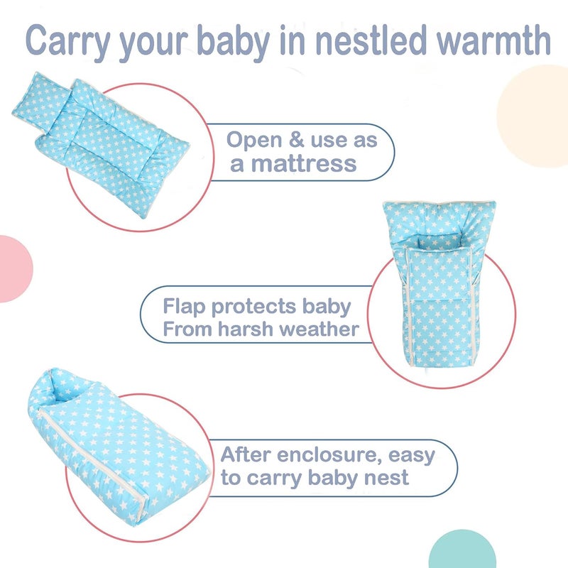 Nonibud Baby Cotton Sleeping Bed Cum Carrying Nest Bag with Storage Bag Large Size 77 Cms X 40 Cms 09 Months SkyBlue Star Print Sky Blue Stars - Image 5