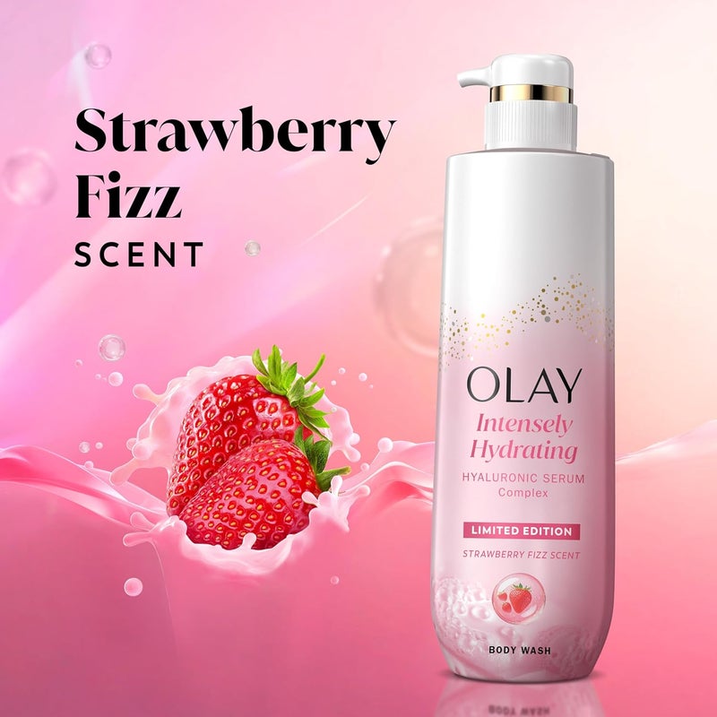 Olay Body Wash for Women Intensely Hydrating ProHyaluronic Acid Serum Complex Renews Moisture Vitamin B3 Lameller Technology For All Skin Types Strawberry Summer Fizz Scent 20 fl oz - Image 3