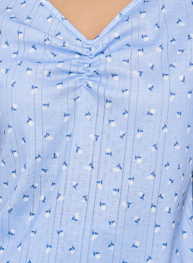 Styli Ditsy Floral Pointelle Dropped Shoulder T-Shirt and Wide Leg Pyjama Set - Image 3