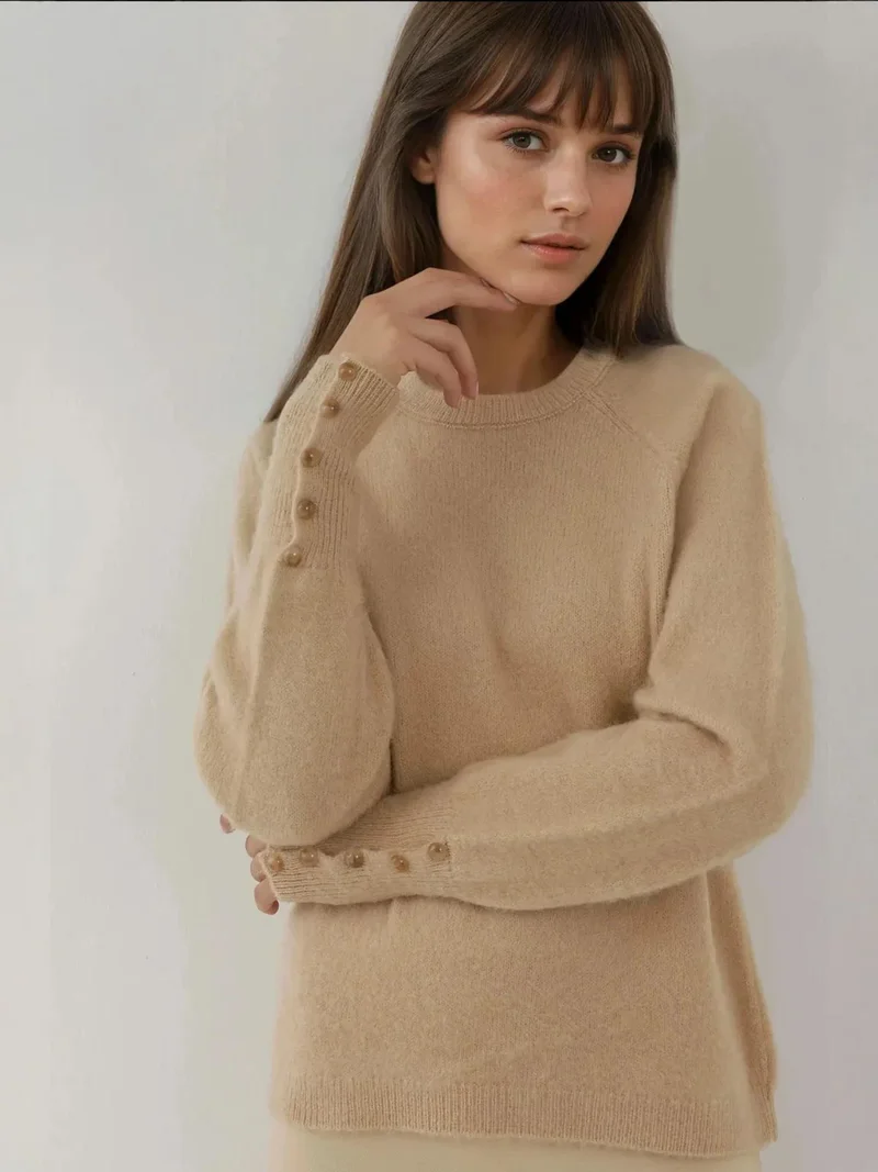 Soft Textured Button Detailed Long Sleeve Sweater