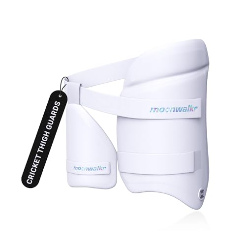 moonwalkr Thigh Guard 2.0 Protective Gear for Batter’s Height (4’5"-4’8”) Cricket Thigh Pad Cricket Accessories & Equipment Safeguarding Both Your Outer and Inner Thighs White (XS, Right Hand) - Image 1