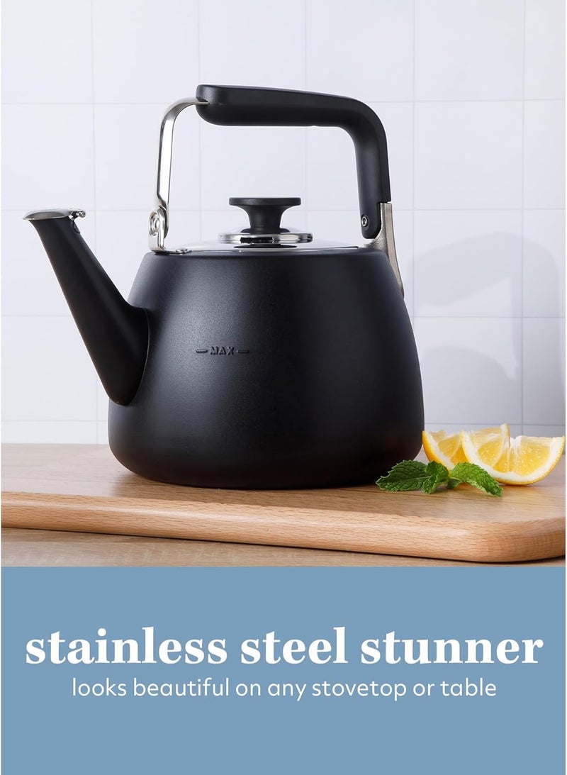 Sur La Table Kitchen Essentials Large 2 QT Heavy Gauge Stainless Steel Tea Kettle - Matte Black - Image 4