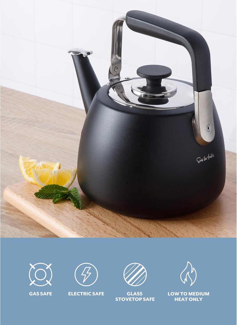 Sur La Table Kitchen Essentials Large 2 QT Heavy Gauge Stainless Steel Tea Kettle - Matte Black - Image 3