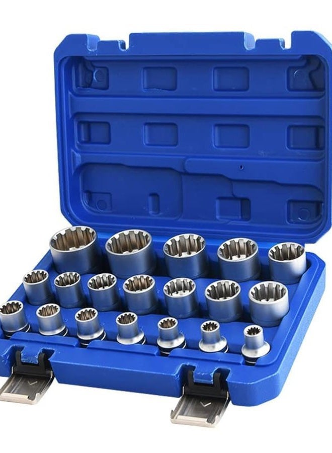 Qnkaa Spline Socket Set 1/2" Drive Universal Metric 8-32mm 12-Point Cr-V Socket Kit 19pcs - Image 2