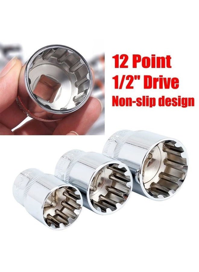 Qnkaa Spline Socket Set 1/2" Drive Universal Metric 8-32mm 12-Point Cr-V Socket Kit 19pcs - Image 5