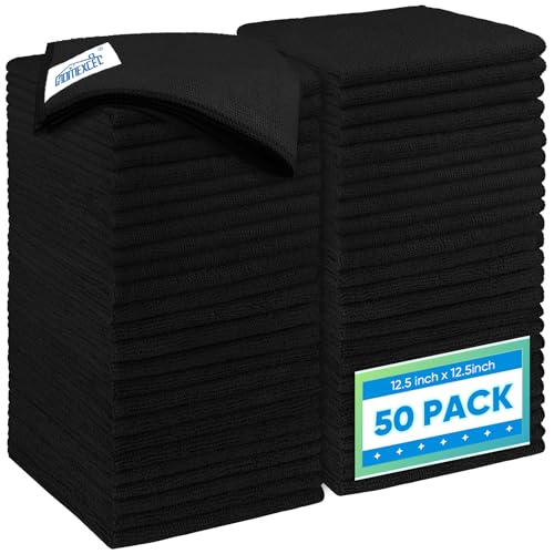 HOMEXCEL Black Microfiber Cleaning Cloth 50 Pack 125 x 125 inch Microfiber Towels for Cars Ultra Absorbent Car Washing Cloth Lint Free Streak Free Cleaning Rags for Car Kitchen and Window - Image 1