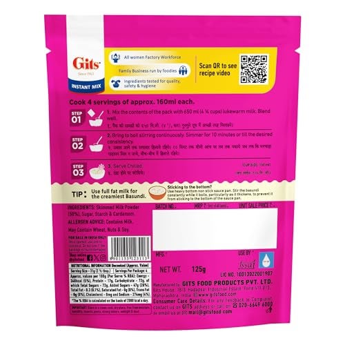 Gits Instant Basundi Dessert Mix, Pure Veg, Indian Sweet and Dessert Ready Mix, 375 g (Pack of 3, 125g Each) - Image 3