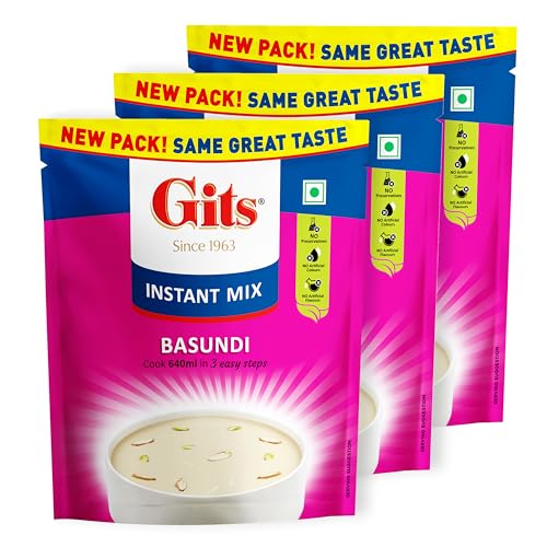 Gits Instant Basundi Dessert Mix, Pure Veg, Indian Sweet and Dessert Ready Mix, 375 g (Pack of 3, 125g Each) - Image 1